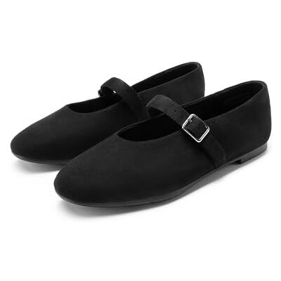 DREAM PAIRS Mary Jane Ballerines plates à bout rond confortables et décontractées à enfiler pour femme, Daim noir, 39 EU DREAM PAIRS Mary Jane Ballerines plates à bout rond confortables et décontractées à enfiler pour femme, Daim noir, 39 EU