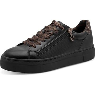 Tamaris Baskets basses plates pour femme Noir (noir/léopard) 41 Tamaris Baskets basses plates pour femme Noir (noir/léopard) 41