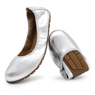 DREAM PAIRS Chaussures de danse pliantes pour femme, ballerines pliables à bout rond, confortables à enfiler, chaussure habillée et de fête, Argenté., 37 EU DREAM PAIRS Chaussures de danse pliantes pour femme, ballerines pliables à bout rond, confortables à enfiler, chaussure habillée et de fête, Argenté., 37 EU