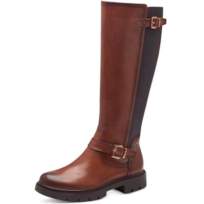 Tamaris Comfort Bottes hautes pour femme sans talon avec fermeture éclair et boucles, cognac, 36 EU Tamaris Comfort Bottes hautes pour femme sans talon avec fermeture éclair et boucles, cognac, 36 EU