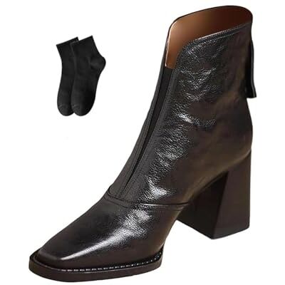 POIOZXD Bottines courtes en cuir pour femme Automne et hiver Bout carré Fermeture éclair dans le dos Talon épais Chaussures d'extérieur confortables pour femme, Noir , 35.5 EU large POIOZXD Bottines courtes en cuir pour femme Automne et hiver Bout carré Fermeture éclair dans le dos Talon épais Chaussures d'extérieur confortables pour femme, Noir , 35.5 EU large
