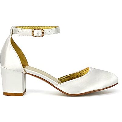 ESSEX GLAM Chaussures de mariage pour femme à talon bas Sangle de cheville Bout fermé Satin Ivoire Blanc, Satin ivoire, 39 EU ESSEX GLAM Chaussures de mariage pour femme à talon bas Sangle de cheville Bout fermé Satin Ivoire Blanc, Satin ivoire, 39 EU