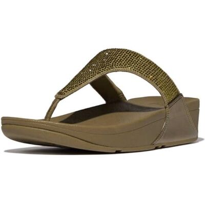 Fitflop Femme Lulu Crystal Embellished Toe-Post Sandals, Metallic Camo Green, 41 EU Fitflop Femme Lulu Crystal Embellished Toe-Post Sandals, Metallic Camo Green, 41 EU
