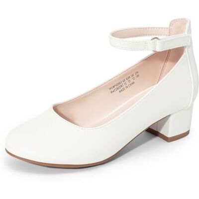 DREAM PAIRS Ballerines à talon haut pour fille, Blanc, 35 EU DREAM PAIRS Ballerines à talon haut pour fille, Blanc, 35 EU