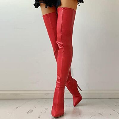 ZXCN Cuissardes sexy à talons hauts en cuir pour femme, coloris noir ZXCN Cuissardes sexy à talons hauts en cuir pour femme, coloris noir
