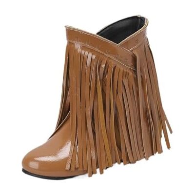 LPATEBCVU Talons compensés à bout rond style occidental Bottines pour femme avec glands et augmentation de la hauteur grande taille LPATEBCVU Talons compensés à bout rond style occidental Bottines pour femme avec glands et augmentation de la hauteur grande taille