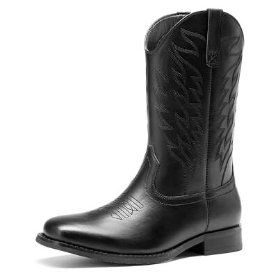 Bruno Marc Bottes de cowboy pour hommes, bottes à enfiler avec brodées chics, durables, courtes, rétro, rurales à bout carré Bruno Marc Bottes de cowboy pour hommes, bottes à enfiler avec brodées chics, durables, courtes, rétro, rurales à bout carré