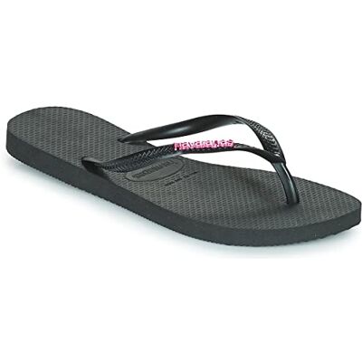 Havaianas Slim Logo Metallic Femme Tongs, Old Black/Pink, 33/34 EU Havaianas Slim Logo Metallic Femme Tongs, Old Black/Pink, 33/34 EU