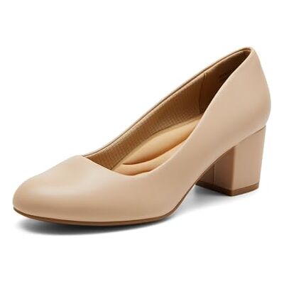DREAM PAIRS Escarpins à talon bas pour femme, bout rond fermé, talons confortables, Nude Pu, 37 EU DREAM PAIRS Escarpins à talon bas pour femme, bout rond fermé, talons confortables, Nude Pu, 37 EU