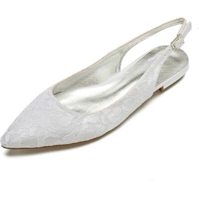 ottspu Chaussures De Mariage Plates pour Mariée, Chaussures De Soirée À Bout Pointu en Dentelle pour Femmes, Ivory Ivoire, 40 EU ottspu Chaussures De Mariage Plates pour Mariée, Chaussures De Soirée À Bout Pointu en Dentelle pour Femmes, Ivory Ivoire, 40 EU