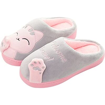 AUXDIQ Femme Pantoufles Mignnone Chat Peluche Hiver Chaussons Doux Chaud Chaussures de Maison Homme Pantoufles Gris 41/42 EU AUXDIQ Femme Pantoufles Mignnone Chat Peluche Hiver Chaussons Doux Chaud Chaussures de Maison Homme Pantoufles Gris 41/42 EU