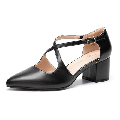 DREAM PAIRS Escarpins à talons épais pour femme Confortables Avec lanières croisées Talon bloc Chaussures pour fête et danse Chaussures de mariée, Noir PU, 37 EU DREAM PAIRS Escarpins à talons épais pour femme Confortables Avec lanières croisées Talon bloc Chaussures pour fête et danse Chaussures de mariée, Noir PU, 37 EU