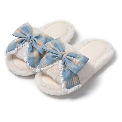 DKJAHSEK Pantoufles d'hiver à talon plateforme en fourrure douce et chaude à bout ouvert pour femme DKJAHSEK Pantoufles d'hiver à talon plateforme en fourrure douce et chaude à bout ouvert pour femme