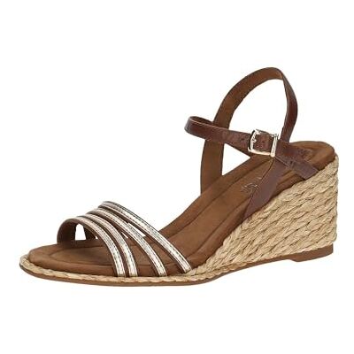 CAPRICE Damen Sandalen mit Keilabsatz mit verstellbarem Riemchen Sommer, Braun (Cognac/Gold), 39 EU CAPRICE Damen Sandalen mit Keilabsatz mit verstellbarem Riemchen Sommer, Braun (Cognac/Gold), 39 EU