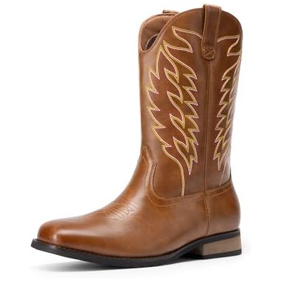 Bruno Marc Bottes de cowboy pour hommes, bottes à enfiler avec brodées chics, durables, courtes, rétro, rurales à bout carré Bruno Marc Bottes de cowboy pour hommes, bottes à enfiler avec brodées chics, durables, courtes, rétro, rurales à bout carré