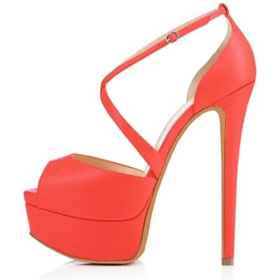 TXLEAPEY Escarpins sexy pour femme 14 cm Chaussures de mariage à talons hauts Plateforme Sangle de cheville, Rouge, 44 EU TXLEAPEY Escarpins sexy pour femme 14 cm Chaussures de mariage à talons hauts Plateforme Sangle de cheville, Rouge, 44 EU