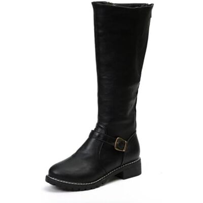 WXDTW Bottes hautes pour femme, confortables à gros talon bloc, boucle à bout rond, fermeture éclair antidérapante, Noir , 43 EU large WXDTW Bottes hautes pour femme, confortables à gros talon bloc, boucle à bout rond, fermeture éclair antidérapante, Noir , 43 EU large