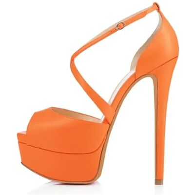 TXLEAPEY Escarpins sexy pour femme 14 cm Chaussures de mariage à talons hauts Plateforme Sangle de cheville, Orange, 35 EU TXLEAPEY Escarpins sexy pour femme 14 cm Chaussures de mariage à talons hauts Plateforme Sangle de cheville, Orange, 35 EU