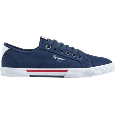 Pepe Jeans London Brady Men Basic Baskets en cuir coupe régulière pour hommes, Bleu lavé Pepe Jeans London Brady Men Basic Baskets en cuir coupe régulière pour hommes, Bleu lavé