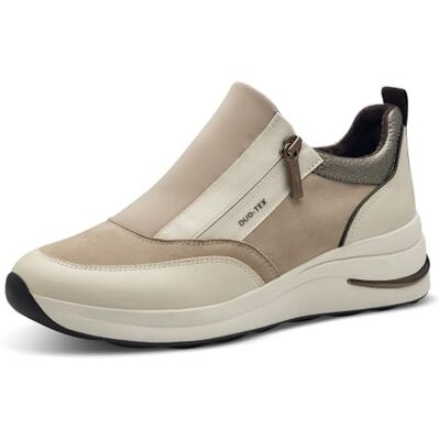 Tamaris Baskets plates confortables pour femme avec lacets et fermeture éclair, beige, 40 EU large Tamaris Baskets plates confortables pour femme avec lacets et fermeture éclair, beige, 40 EU large