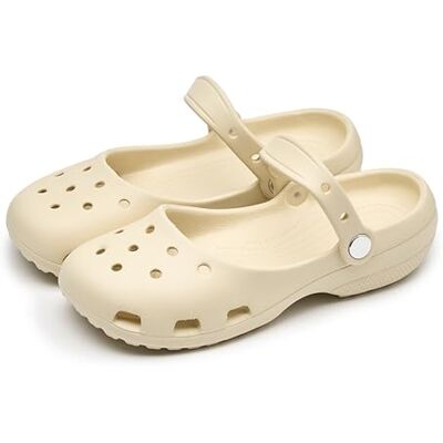 PZPUE Sabots Mary Jane pour femmes, sandales à plateforme légères avec sangle, respirants, antidérapants, chaussures de jardin pour infirmière, plage, douche, été, ecru, 37.5 EU PZPUE Sabots Mary Jane pour femmes, sandales à plateforme légères avec sangle, respirants, antidérapants, chaussures de jardin pour infirmière, plage, douche, été, ecru, 37.5 EU