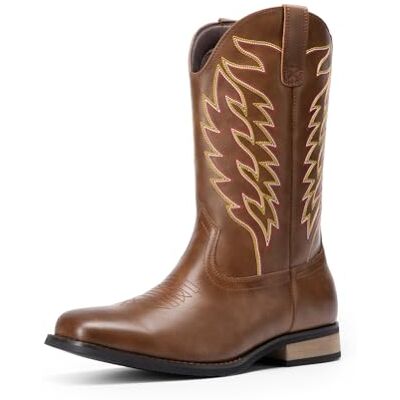Bruno Marc Bottes de cowboy pour hommes, bottes à enfiler avec brodées chics, durables, courtes, rétro, rurales à bout carré Bruno Marc Bottes de cowboy pour hommes, bottes à enfiler avec brodées chics, durables, courtes, rétro, rurales à bout carré