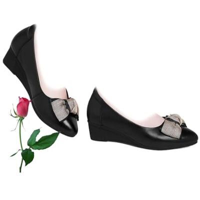 POIOZXD Escarpins confortables à bout pointu avec nœud et talon bas pour femme Chaussures de ballet à enfiler avec nœud, Noir , 37 EU large POIOZXD Escarpins confortables à bout pointu avec nœud et talon bas pour femme Chaussures de ballet à enfiler avec nœud, Noir , 37 EU large