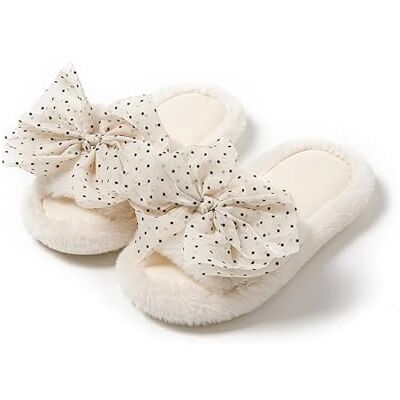 DKJAHSEK Pantoufles d'hiver à talon plateforme en fourrure douce et chaude à bout ouvert pour femme DKJAHSEK Pantoufles d'hiver à talon plateforme en fourrure douce et chaude à bout ouvert pour femme