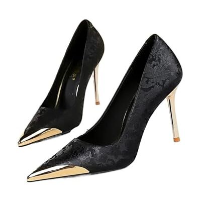 TXLEAPEY Escarpins à bout pointu en métal pour femme En soie satinée Talons hauts 10 cm Noir 40 TXLEAPEY Escarpins à bout pointu en métal pour femme En soie satinée Talons hauts 10 cm Noir 40