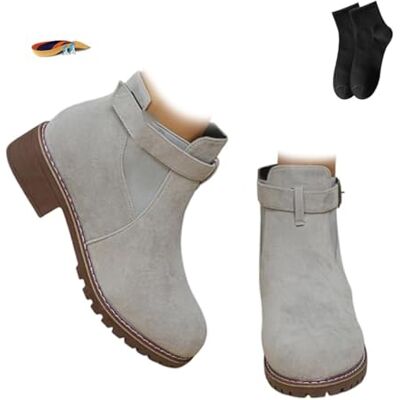 POIOZXD Bottines rétro à boucle plate pour femme Automne et hiver En daim Talon bas Bout pointu Bottes courtes décontractées et confortables Chaussures de marche de bureau, gris, 35.5 EU large POIOZXD Bottines rétro à boucle plate pour femme Automne et hiver En daim Talon bas Bout pointu Bottes courtes décontractées et confortables Chaussures de marche de bureau, gris, 35.5 EU large