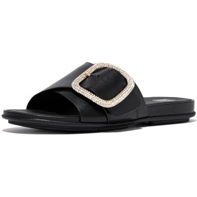 Fitflop Gracie Crystal Sandales à enfiler en cuir avec boucle maxi pour femme, Noir, 36 EU Fitflop Gracie Crystal Sandales à enfiler en cuir avec boucle maxi pour femme, Noir, 36 EU