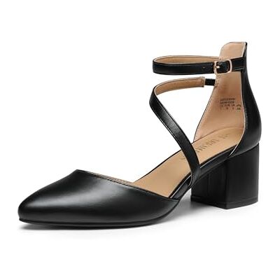 DREAM PAIRS Chaussures à talons femme élégantes décolleté à bretelles croisées bout fermé de mariée décollées talon moyen large, Noir en polyuréthane., 37 EU DREAM PAIRS Chaussures à talons femme élégantes décolleté à bretelles croisées bout fermé de mariée décollées talon moyen large, Noir en polyuréthane., 37 EU
