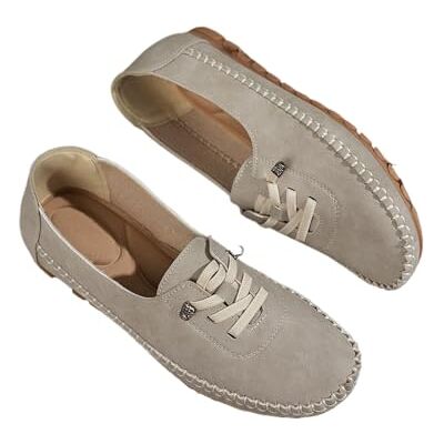 GHTRHSB Mocassins vintage en cuir pour femme, orthopédiques doux avec soutien de la voûte plantaire, coupe large, respirant, mocassins de conduite, beige, 39.5 EU GHTRHSB Mocassins vintage en cuir pour femme, orthopédiques doux avec soutien de la voûte plantaire, coupe large, respirant, mocassins de conduite, beige, 39.5 EU