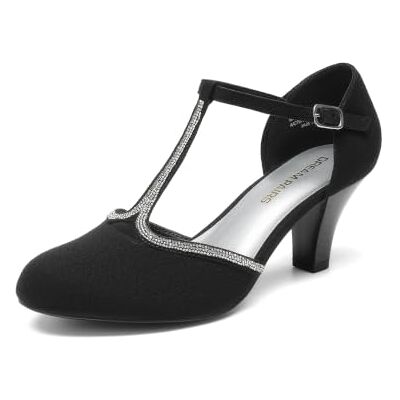 DREAM PAIRS Mary Jane SDPU26001W Escarpins à bout fermé et talons confortables pour femme, Strass noirs, 37.5 EU DREAM PAIRS Mary Jane SDPU26001W Escarpins à bout fermé et talons confortables pour femme, Strass noirs, 37.5 EU