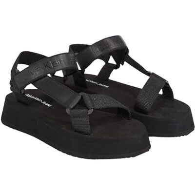 Calvin Jeans Sandales plates pour femme avec sangle Velcro Dc Yw0yw01353, Black, 39 EU Calvin Jeans Sandales plates pour femme avec sangle Velcro Dc Yw0yw01353, Black, 39 EU