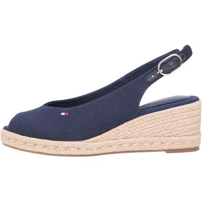 Tommy Hilfiger Espadrilles compensées mi-hautes à bride arrière pour femme FW0FW09228 Bleu (Space Blue), pointure 39,5 Tommy Hilfiger Espadrilles compensées mi-hautes à bride arrière pour femme FW0FW09228 Bleu (Space Blue), pointure 39,5