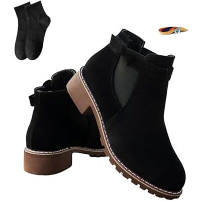 POIOZXD Bottines rétro à boucle plate pour femme Automne et hiver En daim Talon bas Bout pointu Bottes courtes décontractées et confortables Chaussures de marche de bureau, Noir , 35.5 EU large POIOZXD Bottines rétro à boucle plate pour femme Automne et hiver En daim Talon bas Bout pointu Bottes courtes décontractées et confortables Chaussures de marche de bureau, Noir , 35.5 EU large