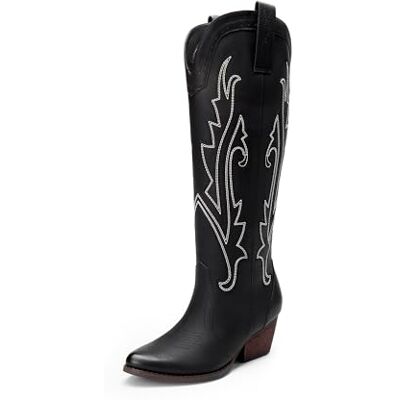 DREAM PAIRS Bottes de cowboy confortables à enfiler avec fermeture éclair latérale et talon épais brodé pour femme, bottes de cowgirl rétro hautes pour fête à thème, concert de campagne, Noir , 37 EU DREAM PAIRS Bottes de cowboy confortables à enfiler avec fermeture éclair latérale et talon épais brodé pour femme, bottes de cowgirl rétro hautes pour fête à thème, concert de campagne, Noir , 37 EU