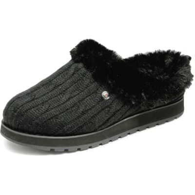 Skechers Keepsakes Ice Angel Pantoufles pour femme, Black Cable Knit Sweater Faux Fur Trim, 39.5 EU Skechers Keepsakes Ice Angel Pantoufles pour femme, Black Cable Knit Sweater Faux Fur Trim, 39.5 EU