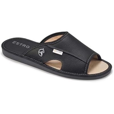 ESTRO Chaussons Hommes Pantoufle Chausson Homme Cuir Laine Mules Pantoufles Semelle Inoubliable Verano (Noir, 43) ESTRO Chaussons Hommes Pantoufle Chausson Homme Cuir Laine Mules Pantoufles Semelle Inoubliable Verano (Noir, 43)