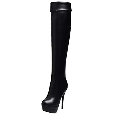 Smilice Bottes hautes pour femme avec talon aiguille, Noir, 43 EU Smilice Bottes hautes pour femme avec talon aiguille, Noir, 43 EU