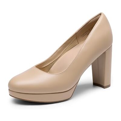 DREAM PAIRS Escarpins fermés à bout rond épais à talons hauts pour femme, PU nude., 40.5 EU DREAM PAIRS Escarpins fermés à bout rond épais à talons hauts pour femme, PU nude., 40.5 EU