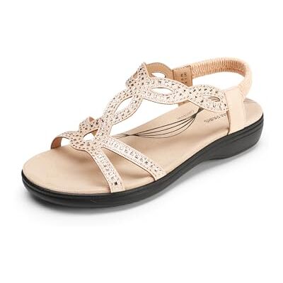 DREAM PAIRS Sandales orthopédiques femme confortables élégantes strass été sans lacets plates avec sangle arrière élastique, Nude, 36 EU DREAM PAIRS Sandales orthopédiques femme confortables élégantes strass été sans lacets plates avec sangle arrière élastique, Nude, 36 EU