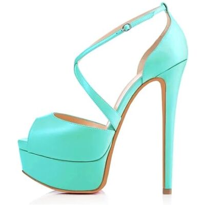 TXLEAPEY Escarpins sexy pour femme 14 cm Chaussures de mariage à talons hauts Plateforme Sangle de cheville, Vert, 35 EU TXLEAPEY Escarpins sexy pour femme 14 cm Chaussures de mariage à talons hauts Plateforme Sangle de cheville, Vert, 35 EU