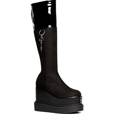 LAMODA Communication Breakdown Bottes hautes pour femme, Daim noir breveté, 41 EU LAMODA Communication Breakdown Bottes hautes pour femme, Daim noir breveté, 41 EU