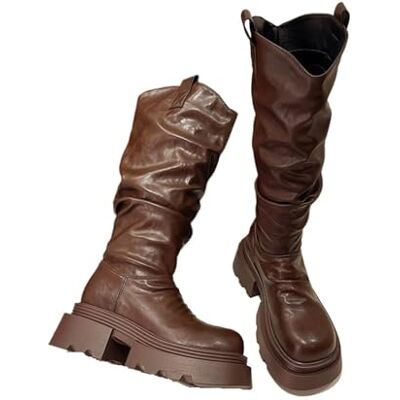 HUDFVIOI Bottes hautes pour femme Bottes courtes en peluche d'hiver pour femme Longueur genou Bottines longues à enfiler pour homme, marron, 38 EU HUDFVIOI Bottes hautes pour femme Bottes courtes en peluche d'hiver pour femme Longueur genou Bottines longues à enfiler pour homme, marron, 38 EU