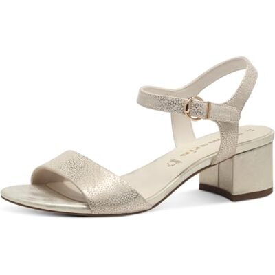 Tamaris Sandales à talon bloc pour femme, Lt Gold Struct, 41 EU Tamaris Sandales à talon bloc pour femme, Lt Gold Struct, 41 EU