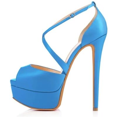 TXLEAPEY Escarpins sexy pour femme 14 cm Chaussures de mariage à talons hauts Plateforme Sangle de cheville, bleu, 35 EU TXLEAPEY Escarpins sexy pour femme 14 cm Chaussures de mariage à talons hauts Plateforme Sangle de cheville, bleu, 35 EU