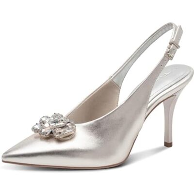 Tamaris Sling pour femme avec talon aiguille métallisé (Platinum), 39 Tamaris Sling pour femme avec talon aiguille métallisé (Platinum), 39