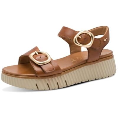 Tamaris Comfort Wedge/Plat Sand Sandales compensées réglables pour femme Cognac Nappa, 38 EU Tamaris Comfort Wedge/Plat Sand Sandales compensées réglables pour femme Cognac Nappa, 38 EU